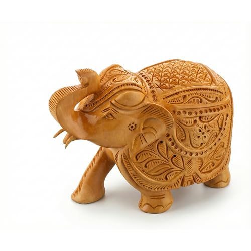 Image of EL03 Temple Elephant Statue 3 Inch Premium Handcrafted Kadam Wood Elephant Idol with Auspicious Right Leg Forward for Home Mandir Pooja & Living Room Decor Office Indian Gifting- Pack of 2