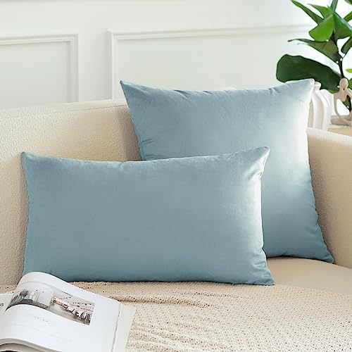 Housses de coussin décoratives velours bleu clair oreiller canapé lit 40x61