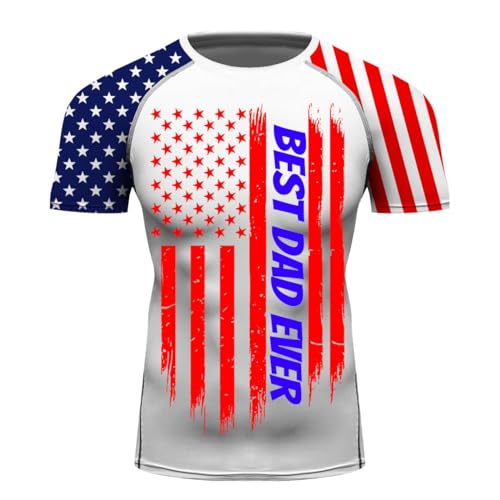 Best Dad Ever American Flag Rash Guard Shirts Funny Sarcastic Dad T Shirt, Cute Joke Men Tshirt Gifts for Daddy