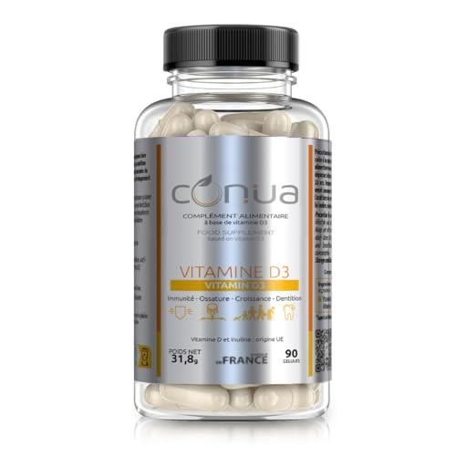 Vitamine D3 1000 UI 500% des AR* Cholécalciférol | IMMUNITE | OSSATURE | CROISSANCE | DENTITION | Flacon de 90 gélules végétal pour 3 mois (90 jours) CONUA FABRICATION FARANCAISE