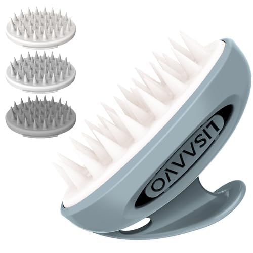 ‌Lisaavo 3-in-1 Scalp Massager for Hair Growth & Head Relaxation - Soft Silicone Bristles Shampoo Brush, Ergonomic Design for Women, Men & Pet Hair Brush (Grey)