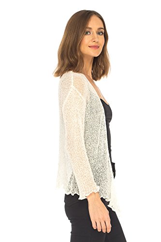 Shu-Shi Womens Sheer Shrug Tie Top Cardigan Lightweight Knit,Off White,One Size #TOP4