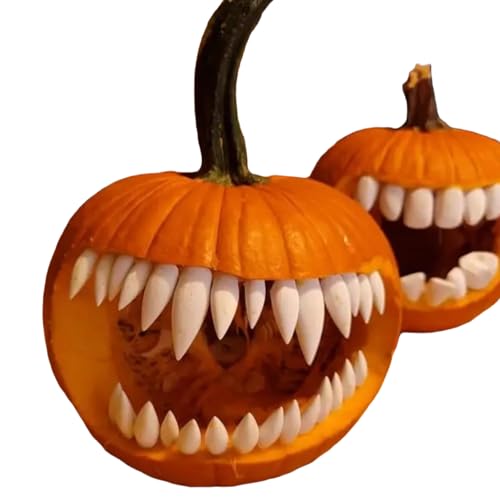 Pumpkin Teeth Halloween Decor, Scary Jack-O'-Lantern Fangs Decoration, Halloween Plastic Fake Pumpkin Fang Decorating Carving Kit for Home Party School Craft Activities (Sharp Teeth (27 pcs))