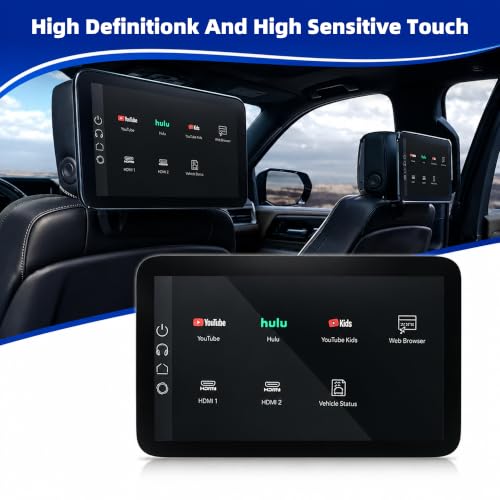 Image of 12.6 inch LCD Display Headrest Back Seat Monitor Entertainment Screen Compatible with 2021-2024 GMC Yukon Chevy Tahoe Suburban Cadillac Escalade Replaces 85100043