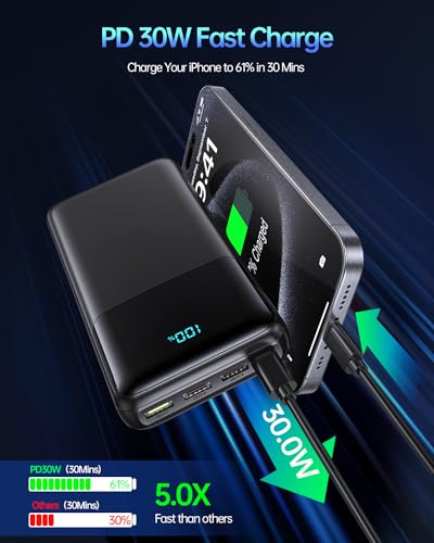 Image of Portable Charger Power Bank 50000mAh, PD 30W and QC 4.0 Fast Charging | 4 Outputs & 2 lnputs, Digital Display,Lightweight, Phone Charger for iPhone 17 /16 /15 /14 /13, Samsung, Android
