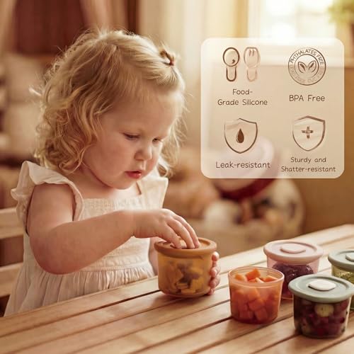 Moonkie 6 Pack Babybrei Einfrieren Behälter Silikon | 120ml Portionen | Beikost Baby Zubehör | Auslaufsichere Aufbewahrung für Babynahrung | Für Gefrierfach & Mikrowelle