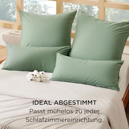 BEDSURE Kissenbezug 40x80 2er Set - 100% Baumwolle Kopfkissenbezug Grasgrün – Ansicht 5