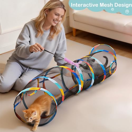 Image of Glittme 48 inch Mesh Cat Tunnel, Breathable Pet Play Tube for Cats and Rabbits