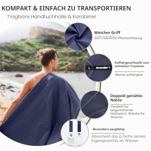 4Monster Camping-Handtücher, super saugfähig, schnell trocknend, Mikrofaser-Reisehandtuch, ultraweich, kompakt, für Strand, Wandern, Yoga… – Ansicht 3