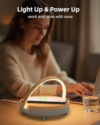 Image of EZVALO Birthday Gifts for Women, Music Table Lamp with Wireless Charger, 4 in 1 Touch Bedside Lamp, Bluetooth Speaker, Phone Holder, Dimmable LED Night Lights Birthday Gifts for Women, Men, Dad, Mom