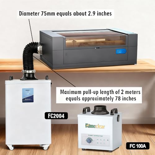 Image of FumeClear Duct Hose fume extractor retractable heat resistant duct hose, 78 inches long. (75mm Diameter) Suitable for laser engraving machine enclosures with connection ports of less than 75mm