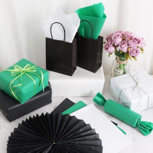 Image of BEISHIDA 90 Sheets Green Black White Tissue Paper Bulk, Halloween Wrapping Tissue Paper for Gift Bags, 14 x 20 Inch Gift Wrap for Halloween Graduation Birthday DIY Crafts Holiday Flowers