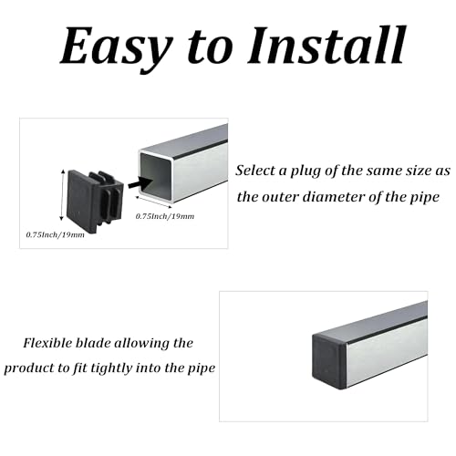 Image of 32PCS (3 /4Inch) 19mm Square Plastic Hole Plug, Black Furniture Finishing Sliders, Square Pipe Tubing End Cap, Plastic Insert End Caps for Square Metal Tube