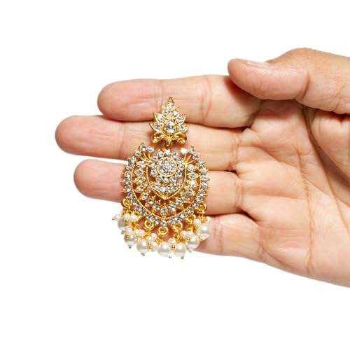 Bindhani Indian Bollywood Style White Stones Chandbali Earrings For Women4