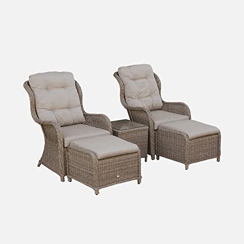 sweeek Alice's Garden - Lot de 2 fauteuils Relax en résine tressée Arrondie avec Repose Pieds et...
