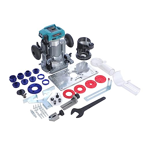 KATSU FIT-BAT 18V Brushless Akku-Oberfräse Holzfräse Kantenfräse Laminiergerät Tischlerwerkzeuge mit 3 Spannzangen Tauchsockel und Oberfräsen-Führungsbuchsen-Set Ohne Akku