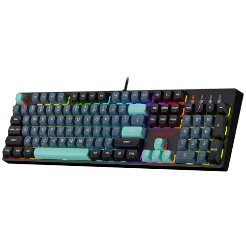 Redragon K582 SE Teclado para Juegos RGB con Cable, Teclado mecánico de 104 Teclas con Enchufe Intercambiable en Caliente Mejorado, Kit de amortiguación de Ruido, Teclas PBT de Color Mixto, US Layout