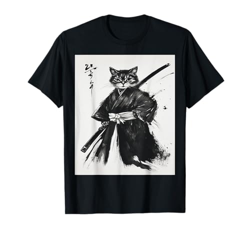 Vintage Samurai Cat ukiyo-e Design Japanese Graphic Cat Art Maglietta