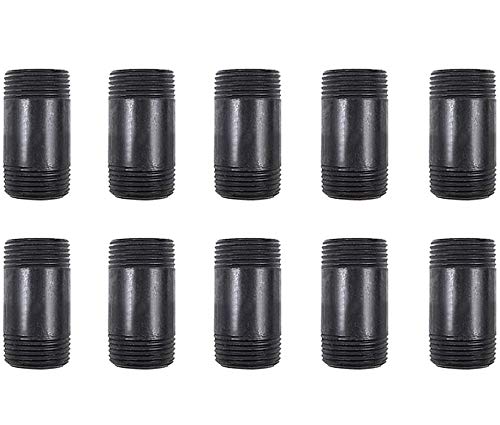 GOOVI 3/4 Inches x 2 Inches Black Malleable Steel Pipe Fitting, 3/4 Inches Black Pipe Threaded Pipe Nipples, Build Vintage DIY Shelving Steampunk Furnitur, 10 Pack.