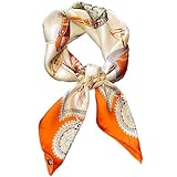 [Celetree] スカーフ 70×70cm レディース シルク風 ネッカチーフ 正方形 バンダナ 通勤 オフィス 旅行 ギフト (14＃オレンジチェーン)