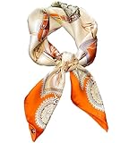 [Celetree] スカーフ 70×70cm レディース シルク風 ネッカチーフ 正方形 バンダナ 通勤 オフィス 旅行 ギフト (14＃オレンジチェーン)