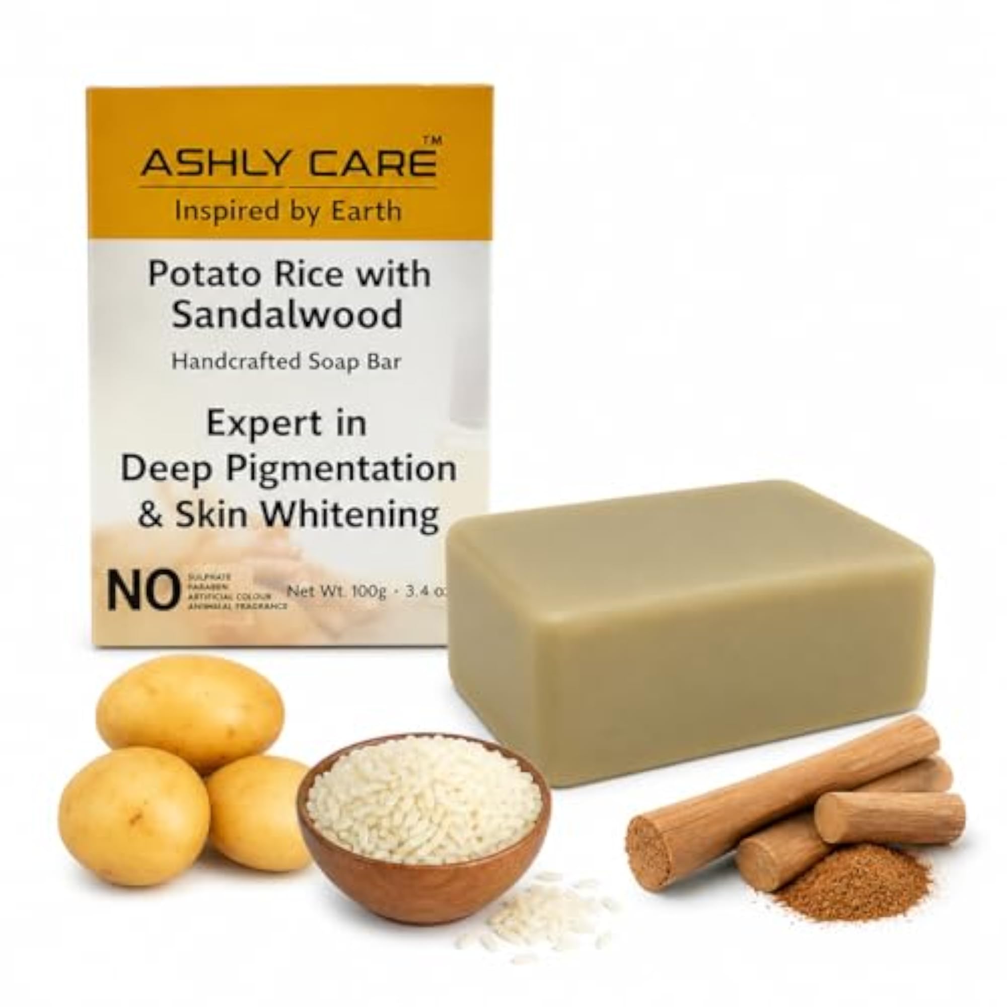 Potato Rice Soap with Sandalwood Essential Oil, Handmade