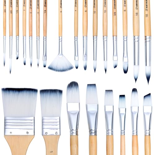 Anyart Set de Pinceles 24 Piezas Pinceles de Artista para Pinturas acrílicas Acuarela óleo Piedra Pintura miniaturas Pinceles de uñas Nylon Premium Bolsa de Almacenamiento