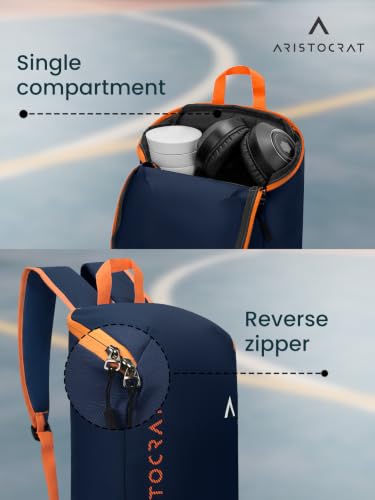 Image of Aristocrat Berry 11L Casual Daypack with Adjustable Shoulder Straps, Lightweight, Durable Premium Polyester Backpack, Single Compartment & Reverse Zipper, For Men & Women, Navy