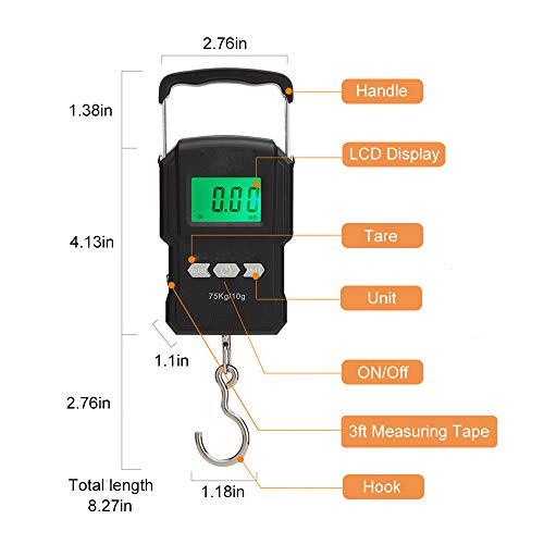 Portable Electronic Hook Scale Digital Hanging Bag Luggage Weight Scale Fishing Scale with Measuring Tape 165Lb Black4