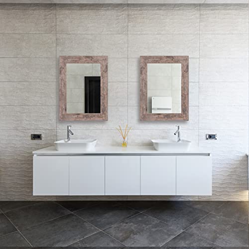 Image of Syndra Wood Mirror with Frame, Rustic 24X32 Inch Wall Mounted Vanity Mirror with Large Wood Frame, Farmhouse Bathroom Mirror for Bedroom, Living Room, Entryway Wall Decor(Natural)