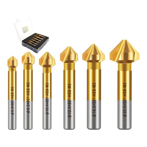 Countersink Drill Bit Set, DARTOTEK HSS 3 Flutes 90 Degrees Chamfering Tool Titanium Coatings Ø 6.3-20.5 mm Countersink and Deburrer Set for Stainless Steel, Aluminium Metal and Wood