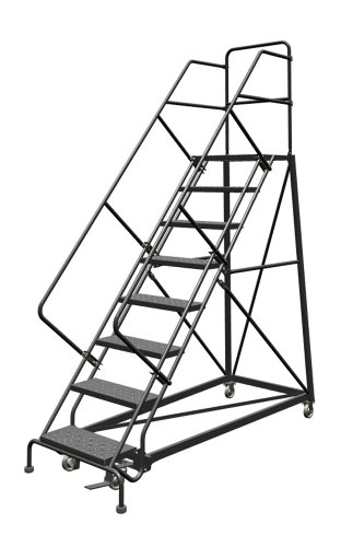 Image of Tri-Arc KDEC108246 8-Step Forward Descent Safety Angle Steel Rolling Industrial and Warehouse Ladder with Perforated Tread, 24-Inch Wide Steps