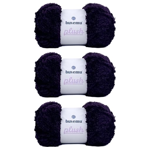 Image of Plush Faux Fur Bulky Yarn, Super Soft Fluffy Fuzzy for Knitting Crocheting Crafting, 100 Gram (3.53 Ounces) 109 Yards (100 Meters) (Dark Eggplant Purple) (3 Skeins)