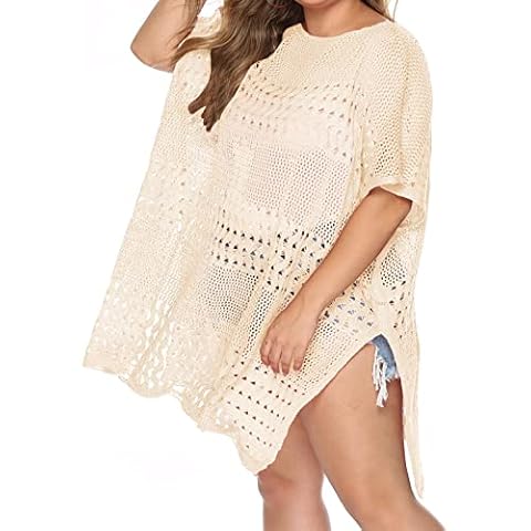 HaniLav Women's Plus Size Swimsuits Cover Ups Beach Bathing Suit Crochet Cover up Swimwear,Beige,3XL Cover