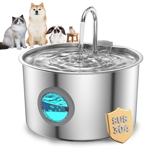 Pomefar 3.2L Stainless Steel Cat Water Fountain Pet Fountain with Water Filter for Cat Dog Water Drinking Metal Bowl (Stainles XL)