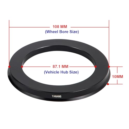Image of 87.1 to 108 Black Hub Centric Rings (Pack of 4) Aluminium Alloy Wheel Center Rings Hubrings 108 to 87.1 ID=87.1mm OD=108mm