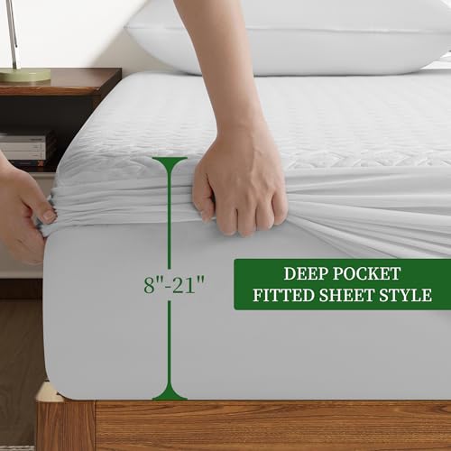 Premium California King Size Mattress Protector,100% Waterproof HN Cooling Bed Mattress Cover,Breathable Noiseless Fitted 8"-21" Extra Deep Pocket Anti Slip and Wear-Resistant(3-in-1,Cal King)