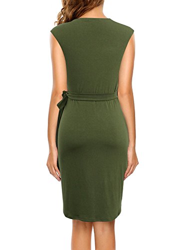 Berydress Women's Vintage V-Neck Sheath Casual Party Work Faux Black Wrap Dress2