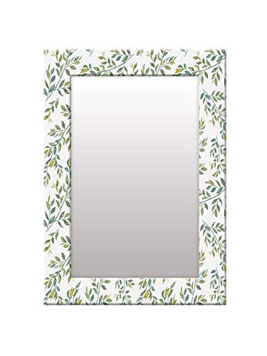 999STORE Printed Mirror Frames Hanging Mirror for Bedroom White Green Leaves Pattern Large Long Big Full Length Mirror (MDF_18X46 Inches) MirrorR1846218