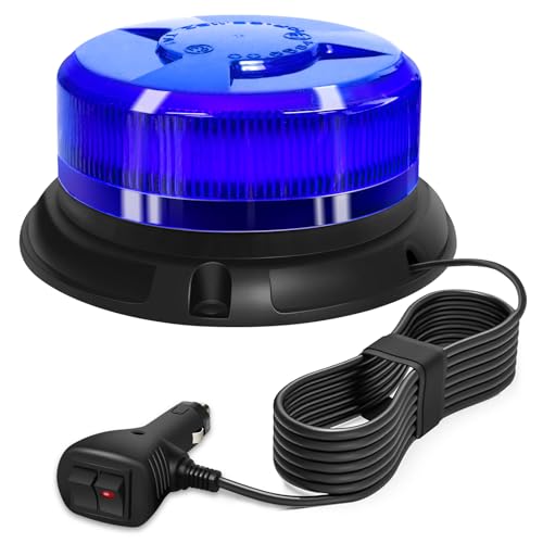 AnTom Gyrophare LED 12V-24V Bleu phare d’avertissement clignotant magnétique 9 Modes de Flash...