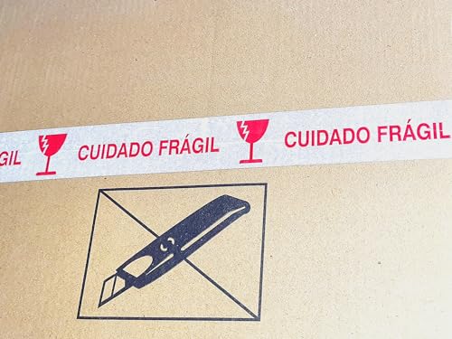 5 rolos de fita adesiva cuidado frágil 48x50 - Branca