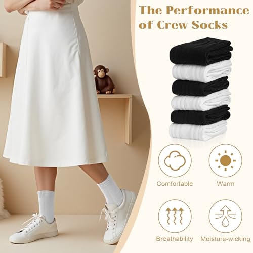 Image of Justay Crew Socks for Women, Cute Knit Boot Dress Cotton Socks | Athletic, Breathable, Warm, Soft, Comfortable, Calf, Gifts, Casual, Size 5-9, Fall