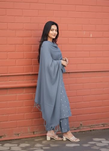 Image of ANNI Designer Women's Purple Printed Kurta Set | Pure Viscose 3 Piece Ethnic Suit Set with Pant & Dupatta | Festive for Women | Cotton Kurta Sets for Woman