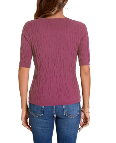 Image of MINTLIMIT Womens Short Sleeve Sweater Summer Pullover Shirt Tops Texture V Neck Casual Knit Tees Tops