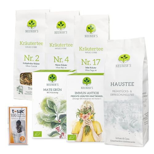 NEUNERs Entschlackungs Kur Tradition & Balance – 6er Bio-Kräutertee Set mit Teefiltern – Leber & Nieren Kur mit Mate Grün, Immun Antiox, Haustee & Traditionstees Nr. 2, 4 & 17