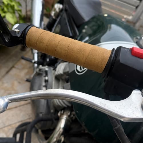 Image of The Grit Co. Leather Grip Wrap for Royal Enfiield, Triumph, KTM, TVS, etc. | Motorcycle Handle bar Grips - Bike Handlebar Universal Grips (Mocha Brown)
