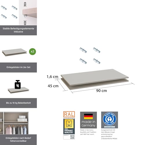 Rauch Möbel ZUBEHÖR, Einlegeböden, 2er-Set, für Drehtürenschränke von Rauch mit Einer Elementbreite von 93 cm, Farbe Texline Leinenoptik, Maße 90x1,6x45cm