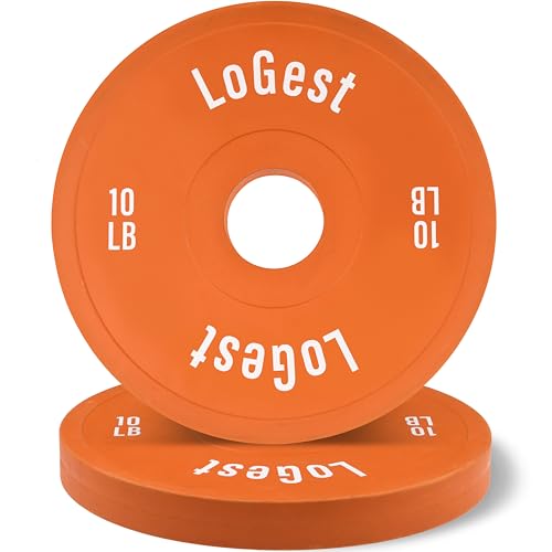 Logest Pair Olympic Plates - Barbell Weights Set of 2 Weight Plates for Olympic Bars Perfect for Strength Training Plates Exercise Balance Increase Available in 0.50LB 1.25LB 2.5LB 5LB 7.5LB 10LB Weight Plate (Orange - 10 LB Pair)