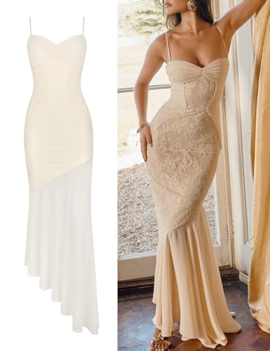 Elegant Mesh Wedding Guest Dress Flowy Ruffle Bodycon Maxi Dress Fishtail Long Formal Dress2