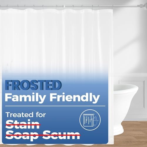 downluxe Shower Curtain Liner, PEVA Plastic Shower Liner with 3 Magnets, 72" x 72" Waterproof Bathroom Curtain, Frosted, 1 Pack